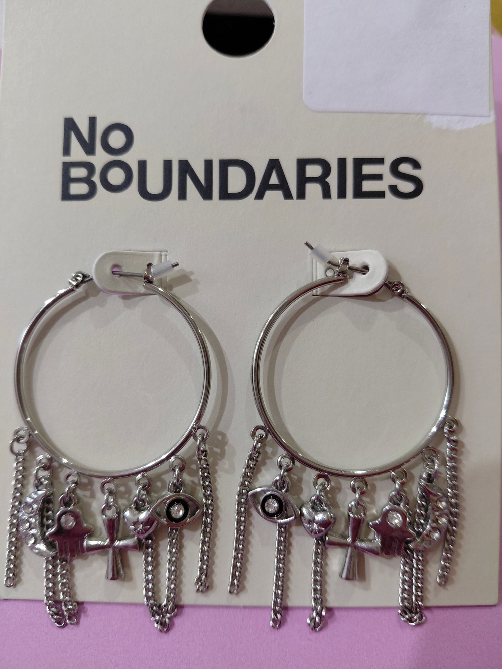 No Boundaries New Silver Chains &  Charms Hoops Earrings